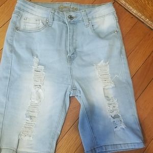 Lightwash Ripped Distressed Bermuda Shorts